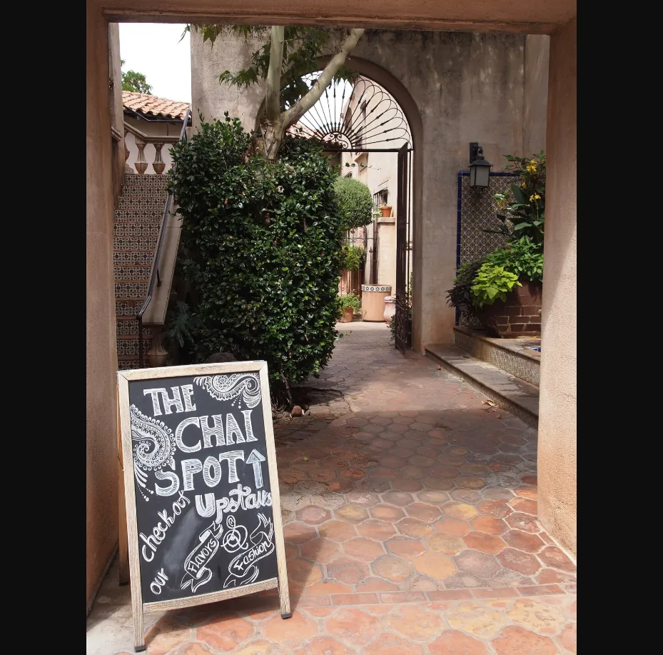 Arched courtyard entrance at Tlaquepaque Arts Village in Sedona
